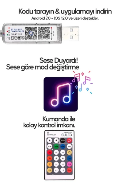 Vip Aydınlatma Vip 10 MT rgb Led Uzaktan Kumandalı Sese Duyarlı Bluetooth- Telefona Bağlanabilir RGB Şerit Led ürün görseli 1