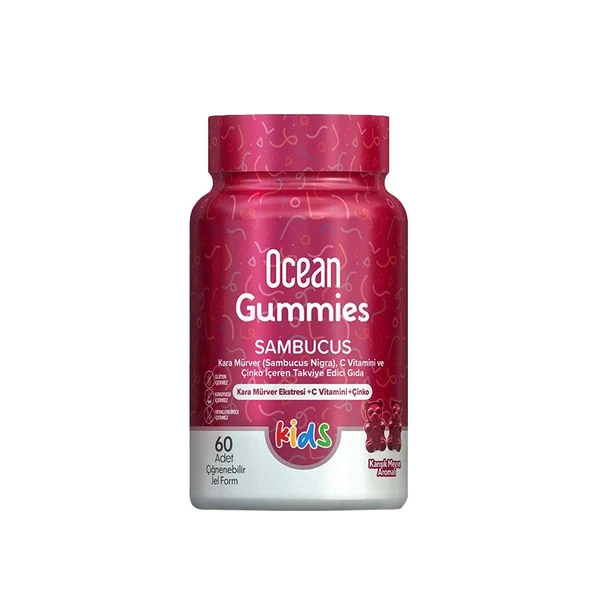 Ocean Gummies Sambucus Kids Karışık Meyve Aromalı Takviye Edici Gıda 60 Adet ürün görseli 1