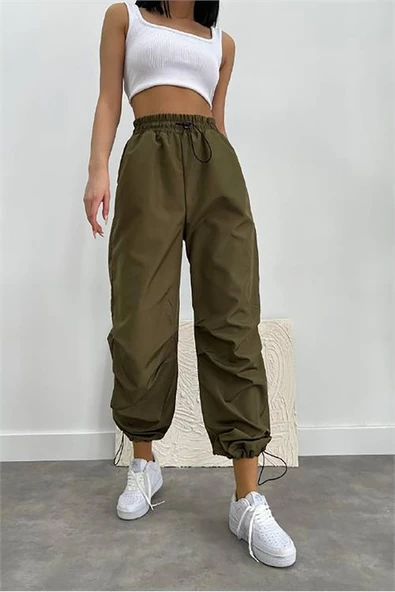 Dipmoda kadın paraşüt kumaş paça detaylı pantolon DPGTS032 ürün görseli 1