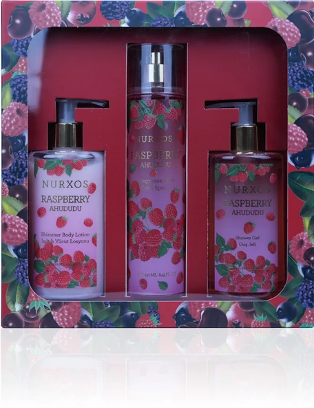 Nurxos Raspberry (Ahududu) 3’lü Kadın Bakım Seti – Hediyelik Kutulu Vücut Spreyi, Losyon ve Duş Jeli - 9888 ürün görseli 1