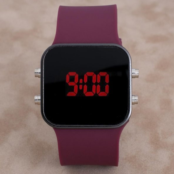 SaaTTino Trend Bordo Renk Siyah Kasa Silikon Kordonlu Dijital Unisex Kadın Kol Saati ST-303952 ürün görseli 1