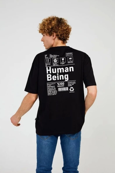 Black HUMAN HALF-RELAX TEE - Resim 3
