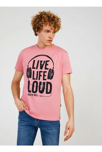 Bisiklet Yaka Baskılı Pembe Erkek T-shirt Tc7117 ürün görseli 1