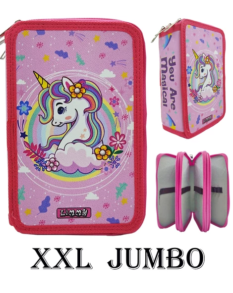 XL Jumbo Model Unicorn Bahar Kalem Kutusu Organizer Kalemkutu 3 Bölmeli Kalemlik Pembe ürün görseli 1