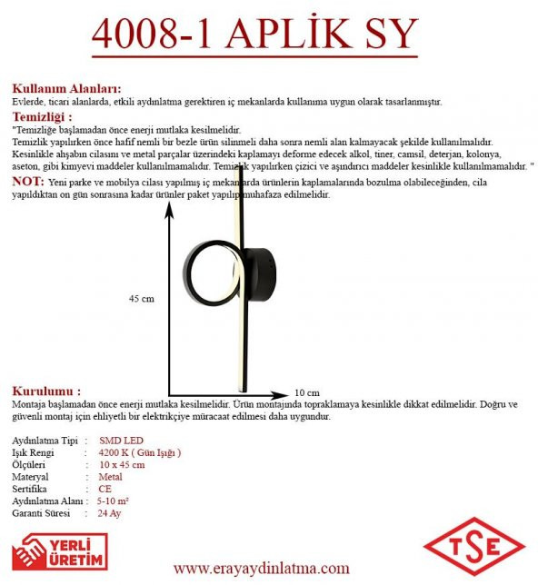 Eray Aydınlatma 4008-1 Siyah Led Aplik - Resim 3