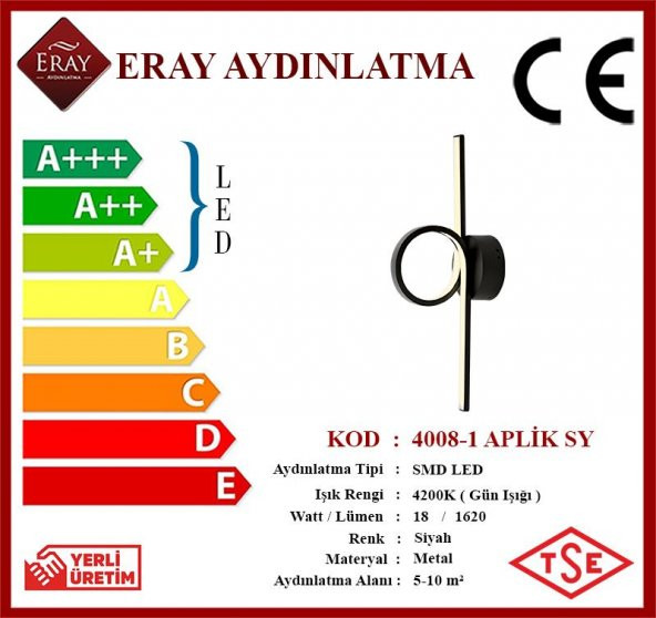 Eray Aydınlatma 4008-1 Siyah Led Aplik - Resim 4