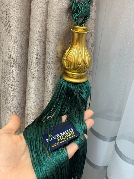 NİVEMESHOME ZÜMRÜT YEŞİLİ SAÇAKLI GOLD APARAT TAVAN TOPLAMA BRAÇOL ürün görseli 1
