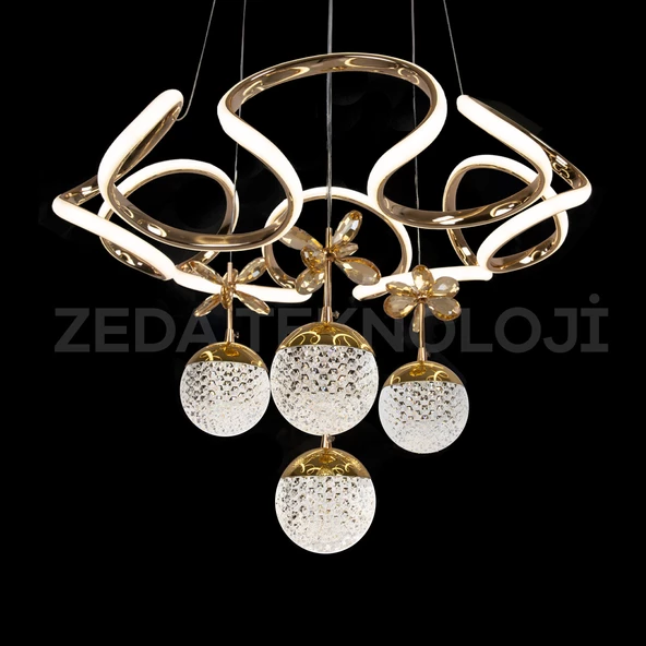 907-Helezon Max Kristal Top Gold-Krom Kaplamalı Avize ürün görseli 1