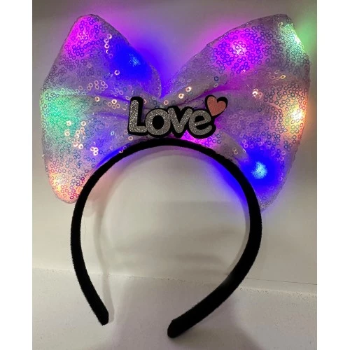 Periboia Led Işıklı Gümüş Love Yazılı Lila Fiyonk Taç ürün görseli 1