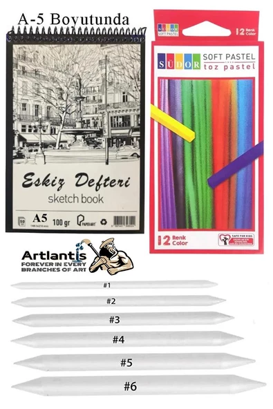 Toz Pastel Boya 12 Renk A5 Eskiz Defteri Pastel Dağıtma Kalemi 1 Paket Toz Soft Pastel Boya 12 li Yumuşak Pastel Gölgele ürün görseli 1