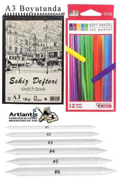 Toz Pastel Boya 12 Renk A3 Eskiz Defteri Pastel Dağıtma Kalemi 1 Paket Toz Soft Pastel Boya 12 li Yumuşak Pastel Gölgele ürün görseli 1