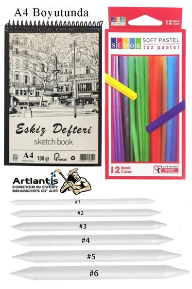 Toz Pastel Boya 12 Renk A4 Eskiz Defteri Pastel Dağıtma Kalemi 1 Paket Toz Soft Pastel Boya 12 li Yumuşak Pastel Gölgele ürün görseli 1