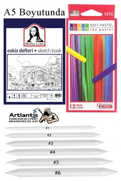 Toz Pastel Boya 12 Renk A5 Eskiz Defteri Pastel Dağıtma Kalemi 1 Paket Toz Soft Pastel Boya 12li Yumuşak Pastel Monalisa ürün görseli 1