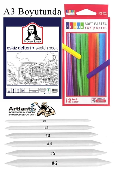 Toz Pastel Boya 12 Renk A3 Monalisa Eskiz Defteri Pastel Dağıtma Kalemi 1 Paket Toz Soft Pastel Boya 12li Yumuşak Pastel ürün görseli 1