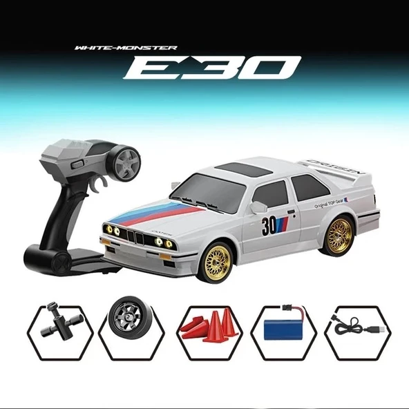 Uzaktan Kumandalı 1:16 BMW E30 Araba Full Fonksiyon Işıklı Drift BMW E30 40 Km Hız Yapan E30 ürün görseli 1