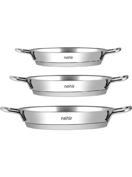 Nehir Silver İndüksiyon Uyumlu Çelik Kapaksız Omlet Sahan Set 16-18-20cm ürün görseli 1