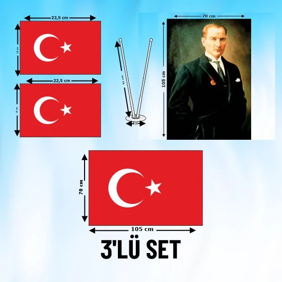 3'LÜ SET_2Lİ BAYRAK+ BAYRAK+ ATATÜRK POSTERİ ürün görseli 1