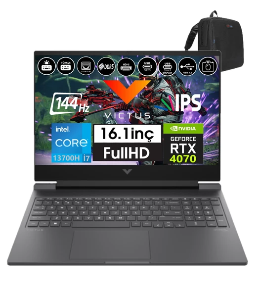 Hp Victus Gaming Laptop 16-R0071NT Intel I7 13700H 32GB Ddr5 1tb SSD 8GB/RTX4070 Freedos 16.1" 144 Hz Fhd IPS Taşınabilir Bilgisayar 88V898EA06+WEBLEGELSINÇANTA ürün görseli 1