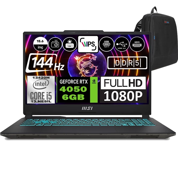 Msı Cyborg 15 Intel Core I5 13420H 16GB 4tb SSD RTX4050 6gb Windows 11 Home 15.6" Fhd 144Hz Taşınabilir Bilgisayar A13VE1478XTRWH04 + Zetta Çanta ürün görseli 1
