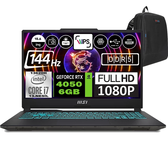 Msı Cyborg 15 Intel Core I7 13620H 64GB 512GB SSD RTX4050 6gb Windows 11 Home 15.6" Fhd 144Hz Taşınabilir Bilgisayar A13VE1479XTRWH09 + Zetta Çanta ürün görseli 1