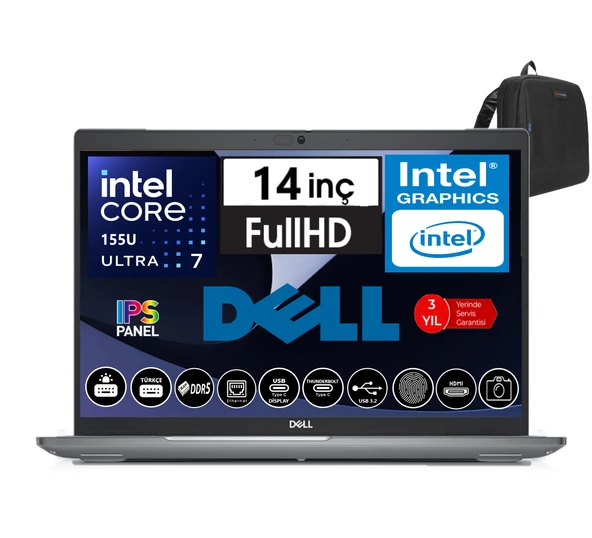 Dell Latitude 5450 Intel Ultra 7 155U 96GB Ddr5 1tb SSD  14" Fhd IPS Freedos Taşınabilir Bilgisayar N012L545014W23+ZETTAÇANTA ürün görseli 1