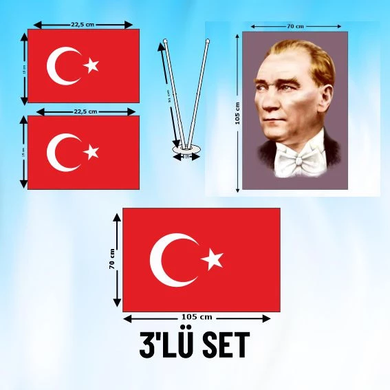 3'LÜ SET_2Lİ BAYRAK+ BAYRAK+ ATATÜRK POSTERİ ürün görseli 1