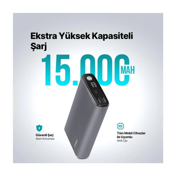 Ttec 2BB216 Recharger Pro LCD 15.000 Mah Pd 65W Taşınabilir Hızlı Şarj Aleti/Powerbank - Resim 2