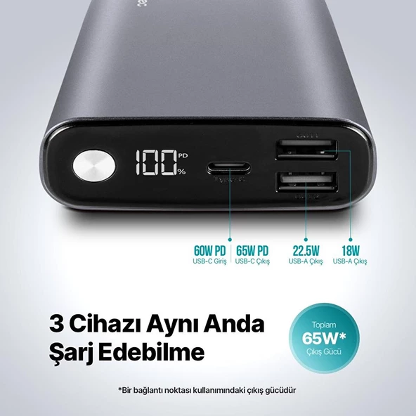 Ttec 2BB216 Recharger Pro LCD 15.000 Mah Pd 65W Taşınabilir Hızlı Şarj Aleti/Powerbank - Resim 3