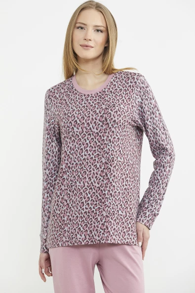 Rahat Kalıp Leopar Kombinli Pijama Takım - Pembe ürün görseli 1