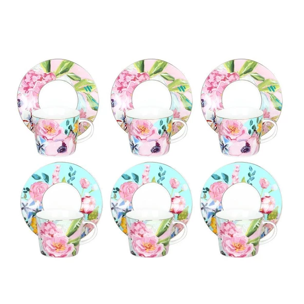 Luckyart Peony Desenli 6 lı Bone China Porselen Çay Fincanı seti 220 ml LYBA037 ürün görseli 1