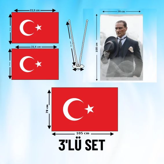 3'LÜ SET_2'Lİ BAYRAK+ BAYRAK+ ATATÜRK POSTERİ ürün görseli 1