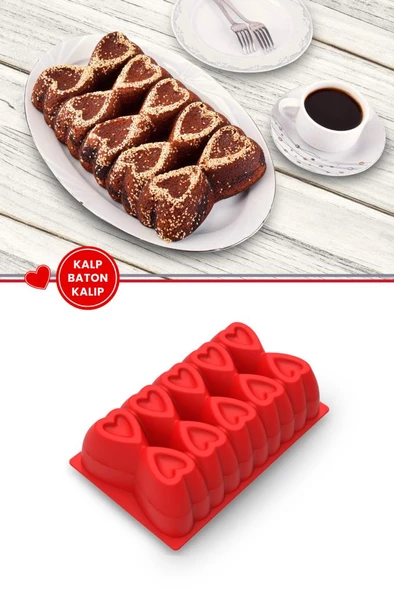 Kalp Desenli Risotto Silikon Baton Kek Kalıbı 26x16 cm ürün görseli 1