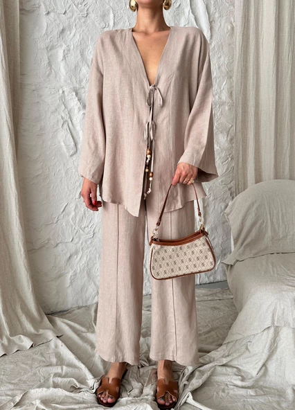 Vizon Boncuklu Kimono Keten Takım ürün görseli 1