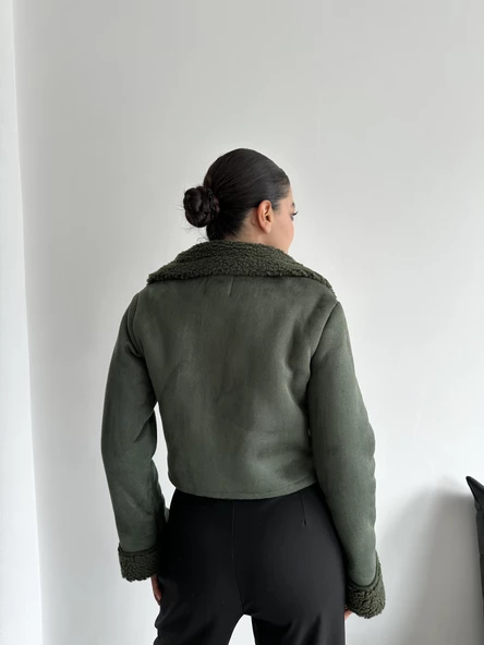 Yeşil Dakota Süet Kürklü Mont - Resim 6