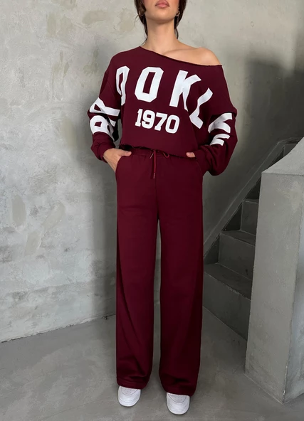 Bordo Brooklyn 1970 Baskılı Eşofman Takımı ürün görseli 1