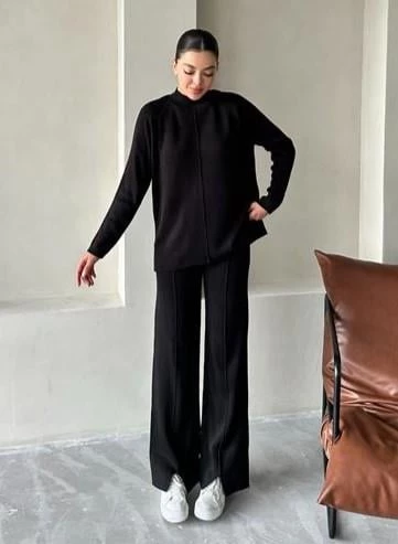 Siyah Clara Çimalı Pantolon Triko Takım ürün görseli 1