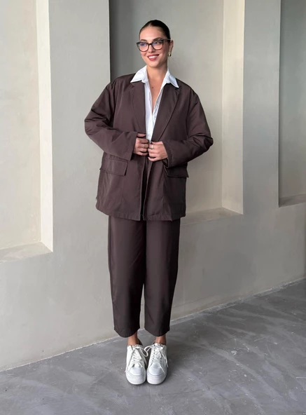 Kahve Holly Cepli Blazer Ceket Pantolon Takım ürün görseli 1