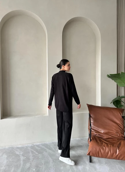 Siyah Clara Çimalı Pantolon Triko Takım - Resim 9