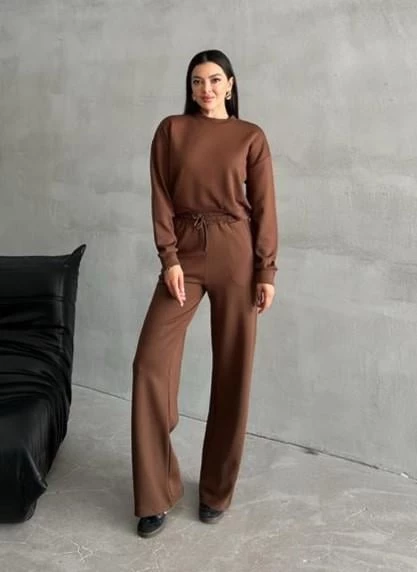 Kahve Sweat Geniş Paçalı Pantolon Takım ürün görseli 1