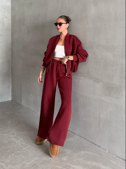 Bordo Charlotte 3 İplik Eşofman Takımı ürün görseli 1