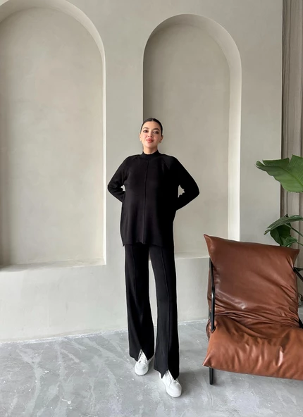 Siyah Clara Çimalı Pantolon Triko Takım - Resim 5