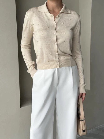 Taş Polo Yaka Mini Topçuklu Bluz - Resim 3