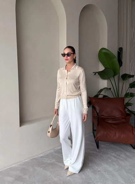 Taş Polo Yaka Mini Topçuklu Bluz - Resim 6
