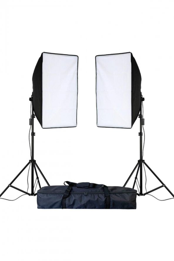 Softbox 50x70 Paraflaş Tek Duylu Sürekli işık 200cm ayak 2 li set ürün görseli 1
