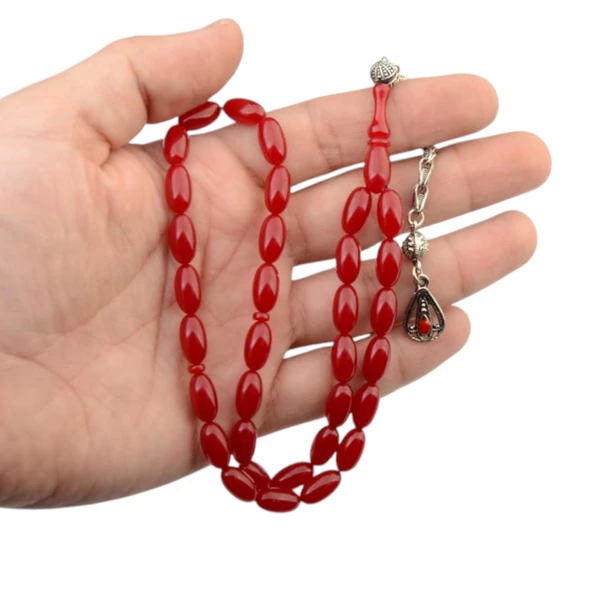 Osmanlı Benzetmesi Alpaka Püsküllü 12x7 mm Kapsül Kesim Sıkma Kehribar Tesbih ürün görseli 1