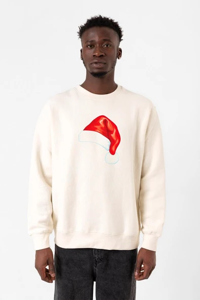 Watercolor Christmas Hat Ekru Erkek 2ip Sweatshirt ürün görseli 1
