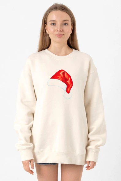Watercolor Christmas Hat Ekru Kadın 2ip Sweatshirt ürün görseli 1