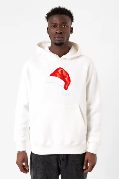 Watercolor Christmas Hat Beyaz Erkek 3ip Kapşonlu Sweatshirt ürün görseli 1