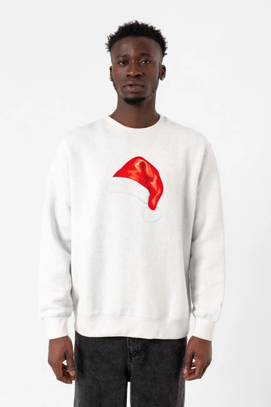 Watercolor Christmas Hat Beyaz Erkek 2ip Sweatshirt ürün görseli 1