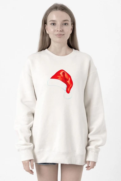 Watercolor Christmas Hat Beyaz Kadın 2ip Sweatshirt ürün görseli 1